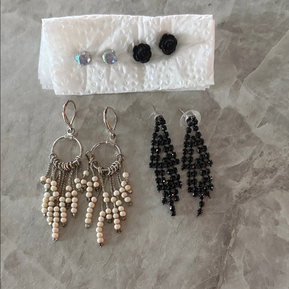 Black and White Dangle Earrings Set Bundle 4 Pairs